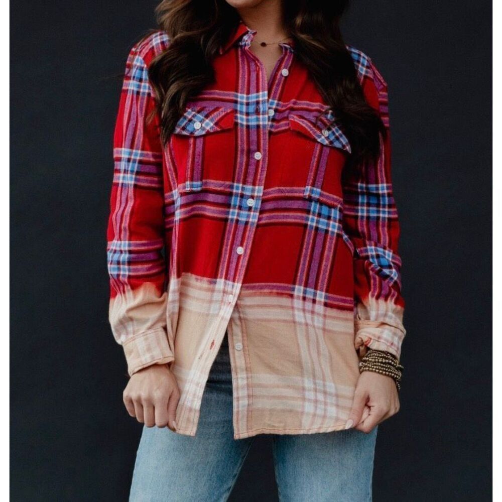 Panache women’s Ombré multicolored plaid flannel medium